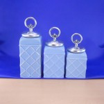 60002BLUE-RING-SIL-CERAMIC CANISTER SET ROPE BLUE W/ RING SILVER LIDS